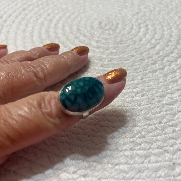 Beautiful GREEN BOTSWANA AGATE Handmade Sterling 925 Ring Size 6.75 #771D - Picture 3 of 3